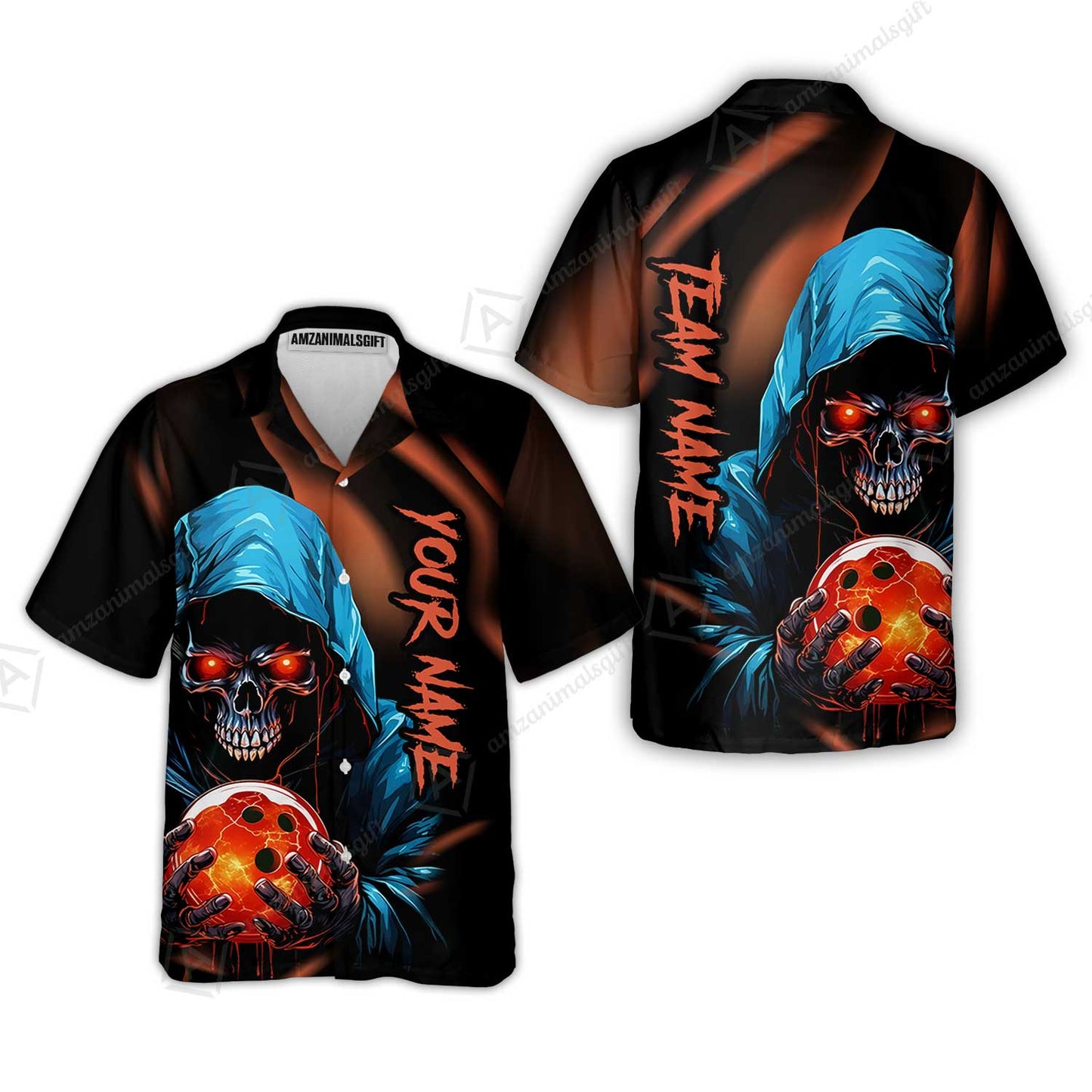 Customized Bowling Polo, Grim Reaper Skull Bowling Jerseys Bowler Outfit Custom Name And Team Name Shirt