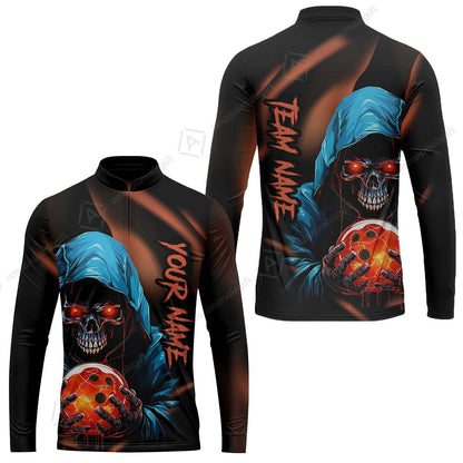 Customized Bowling Polo, Grim Reaper Skull Bowling Jerseys Bowler Outfit Custom Name And Team Name Shirt