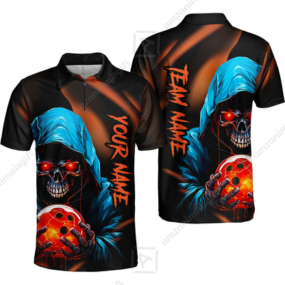 Customized Bowling Polo, Grim Reaper Skull Bowling Jerseys Bowler Outfit Custom Name And Team Name Shirt