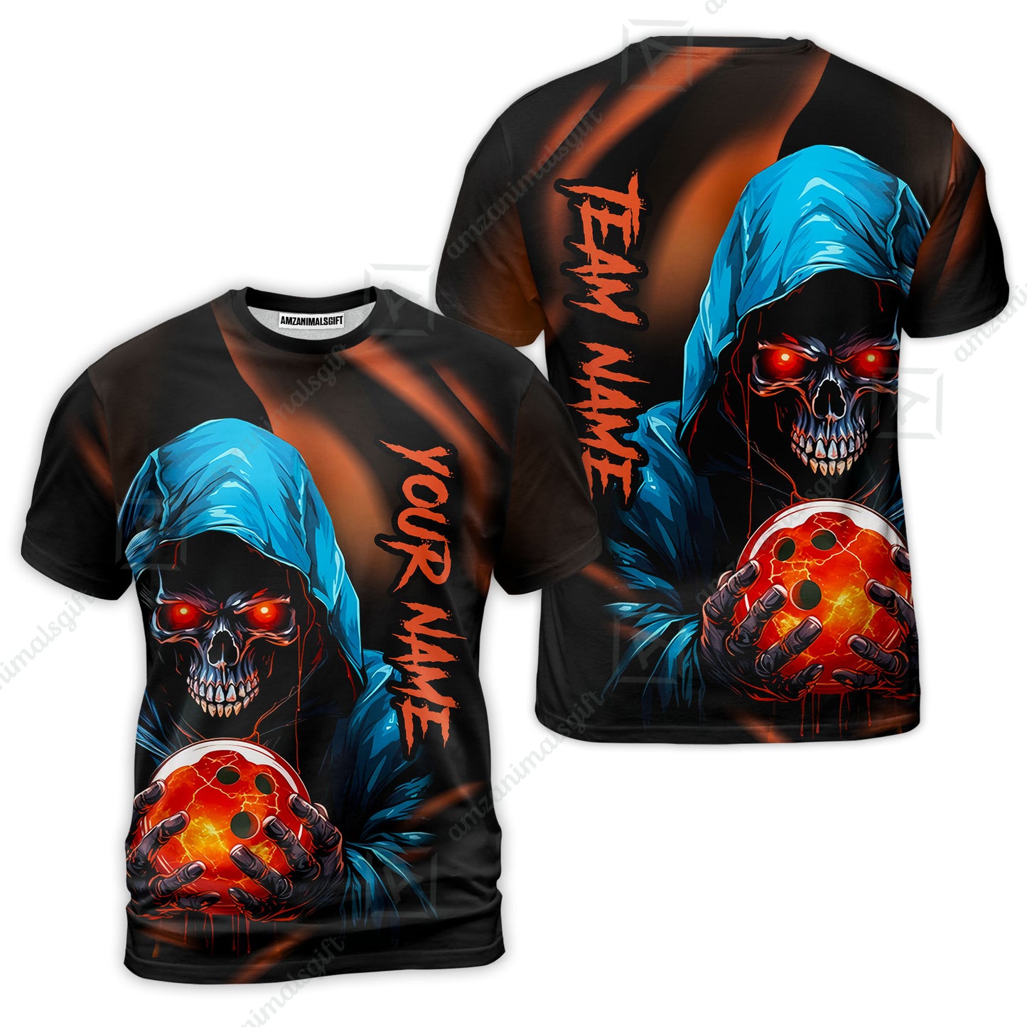 Customized Bowling Polo, Grim Reaper Skull Bowling Jerseys Bowler Outfit Custom Name And Team Name Shirt