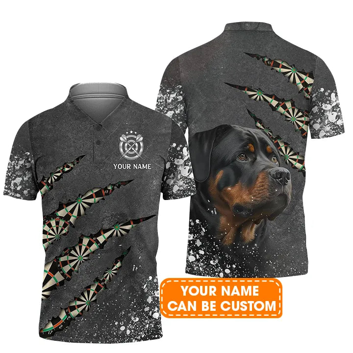 Rottweiler And Darts Custom Name T-Shirt, Darts Paint Splash Personalized T-Shirt Gift For Darts Lover, Team, Dog Lover