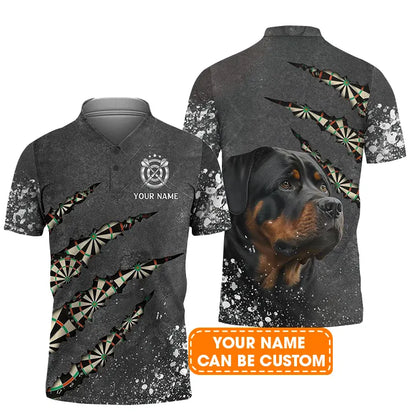 Rottweiler And Darts Custom Name Hoodie, Darts Paint Splash Personalized Hoodie - Gift For Darts Lover, Team, Dog Lover