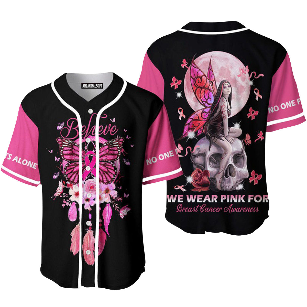Breast Cancer Awareness Skull Angel Girl Baseball Jersey, Perfect Outfit For Men And Women On Breast Cancer Survivors Baseball Team Baseball Fans