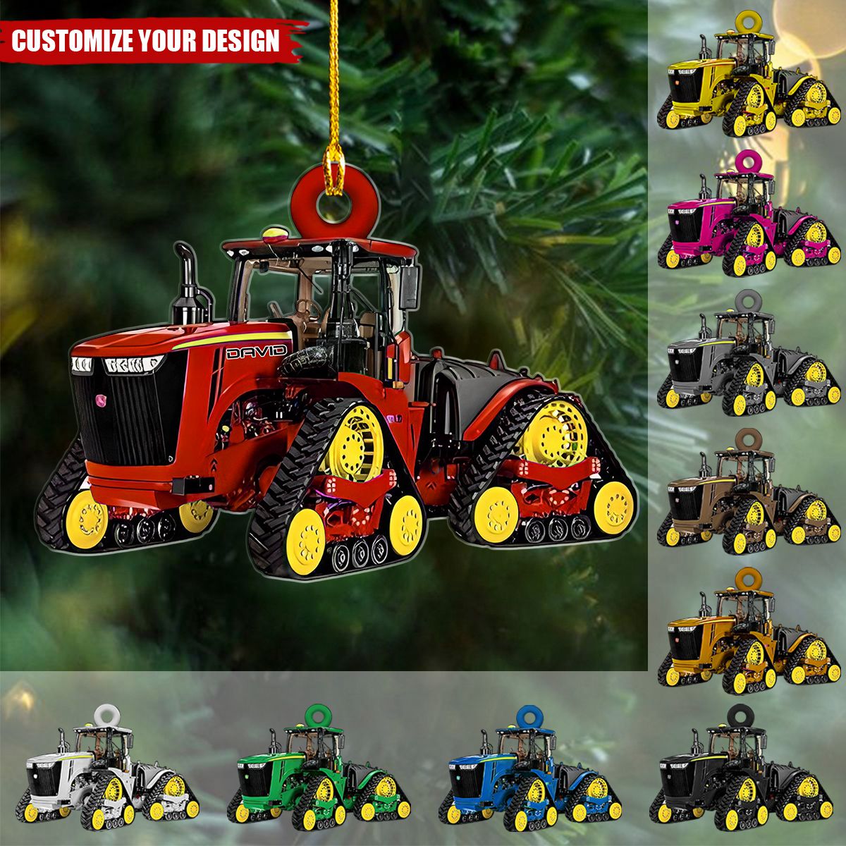 Personalized Versatile Tractor Flat Acrylic Ornament, Christmas Ornament Gift For Farmer Tractor Driver