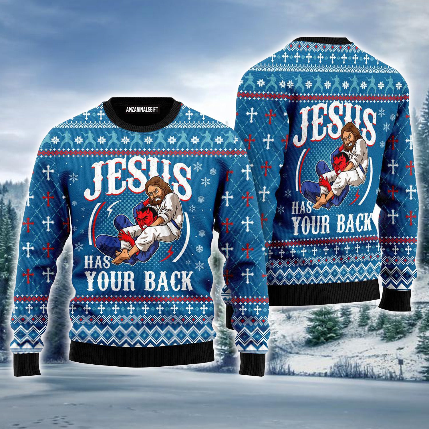 Jesus Has Your Back Ugly Christmas Sweater For Men & Women, Perfect Outfit For Christmas New Year Autumn Winter