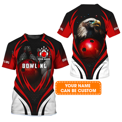 Bowling Custom Name T Shirt, Eagle Bowling Team With Red Ball Personalized T-Shirt For Men, Perfect Gift For Bowling Lovers, Bowlers, Team, Friend