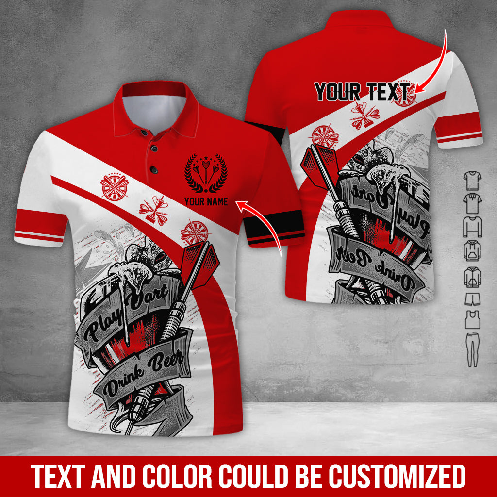 Customized Name & Text Darts Polo Shirt, Play Darts Drink Beer Personalized Darts Uniforms Polo Shirt - Perfect Gift For Darts Lovers, Darts Players