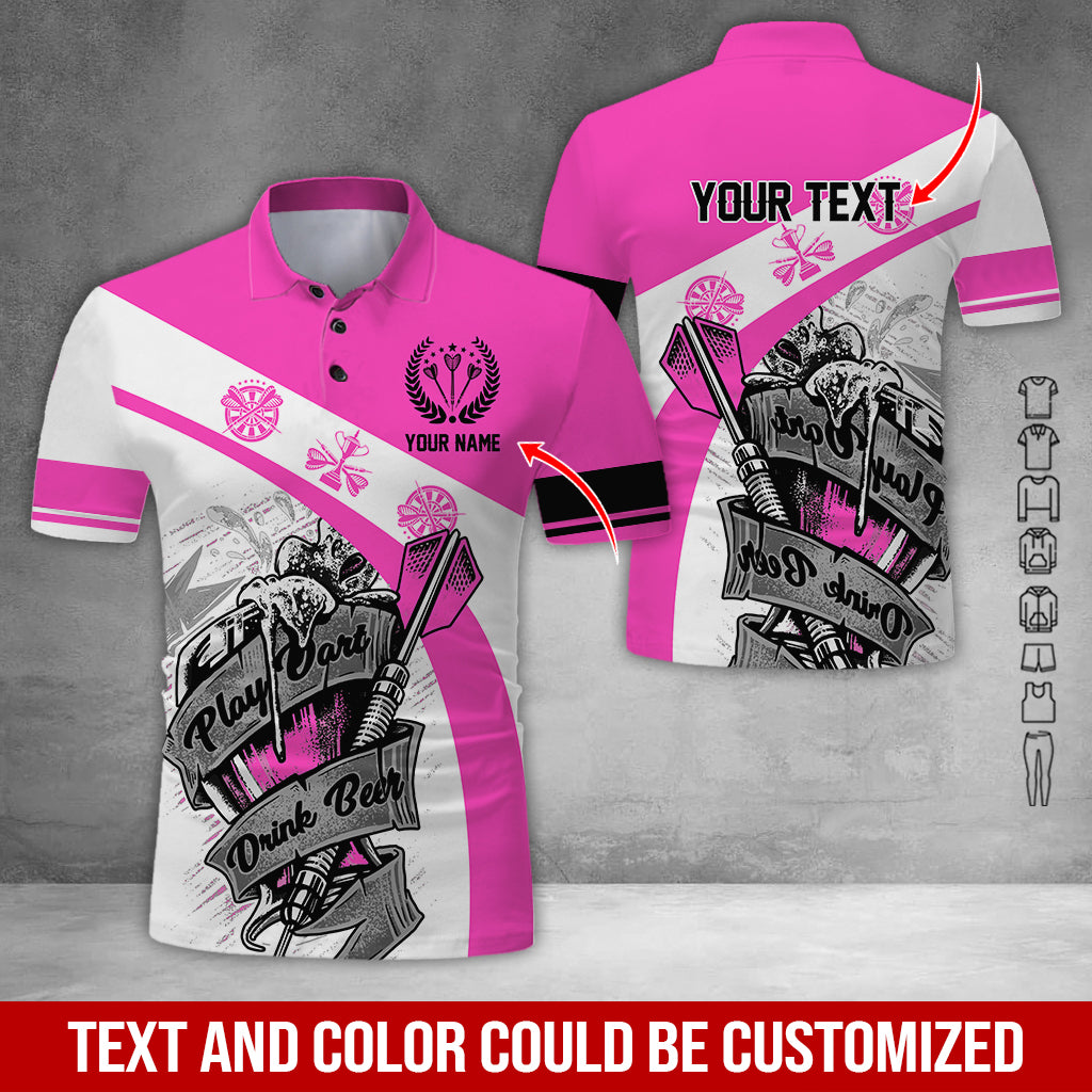 Customized Name & Text Darts Polo Shirt, Play Darts Drink Beer Personalized Darts Uniforms Polo Shirt - Perfect Gift For Darts Lovers, Darts Players