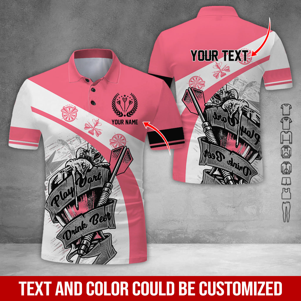 Customized Name & Text Darts Polo Shirt, Play Darts Drink Beer Personalized Darts Uniforms Polo Shirt - Perfect Gift For Darts Lovers, Darts Players