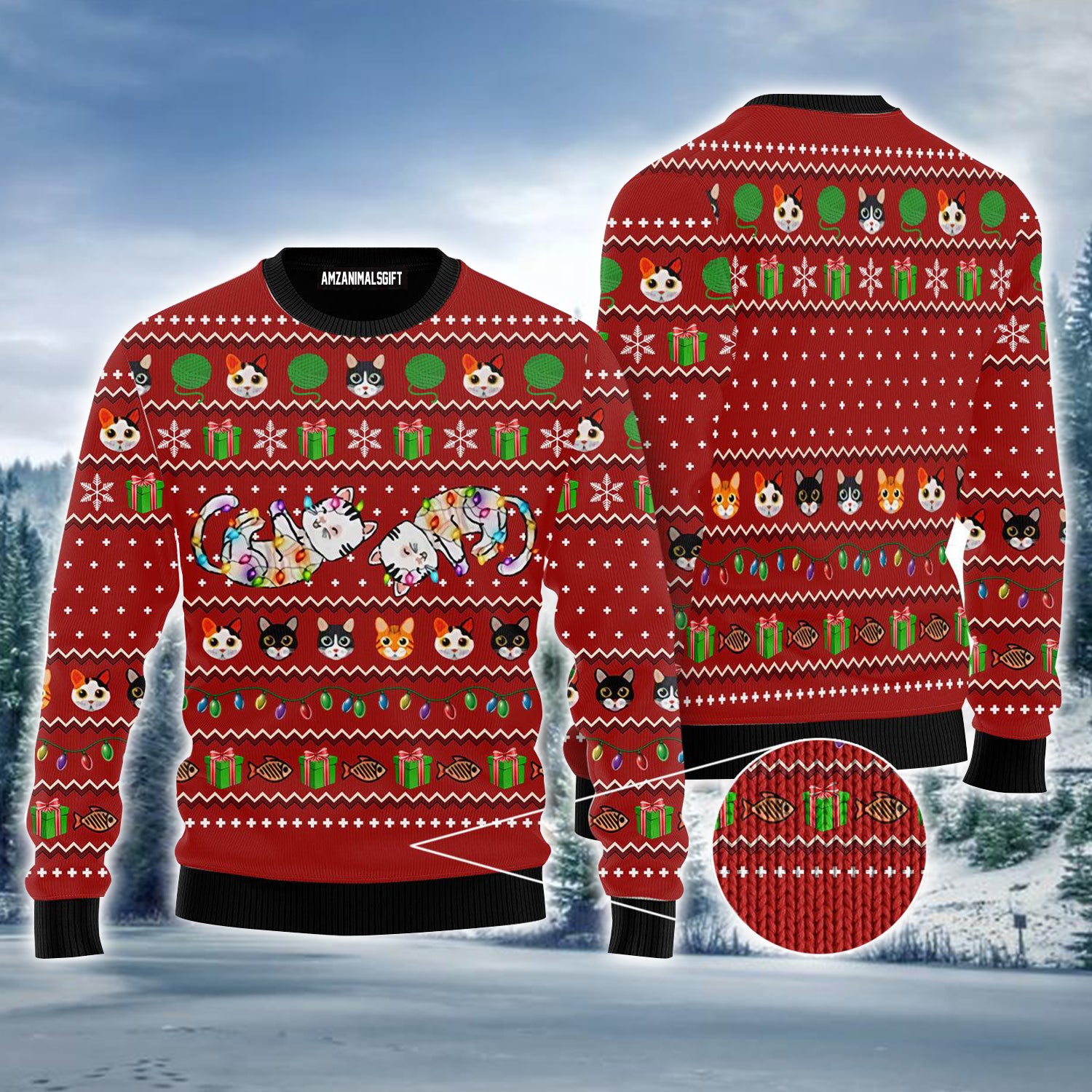 Cat Light Ugly Sweater, Christmas Ugly Sweater, Funny Cat Christmas Ugly Sweater For Men & Women - Perfect Gift For Christmas, Cat Lovers