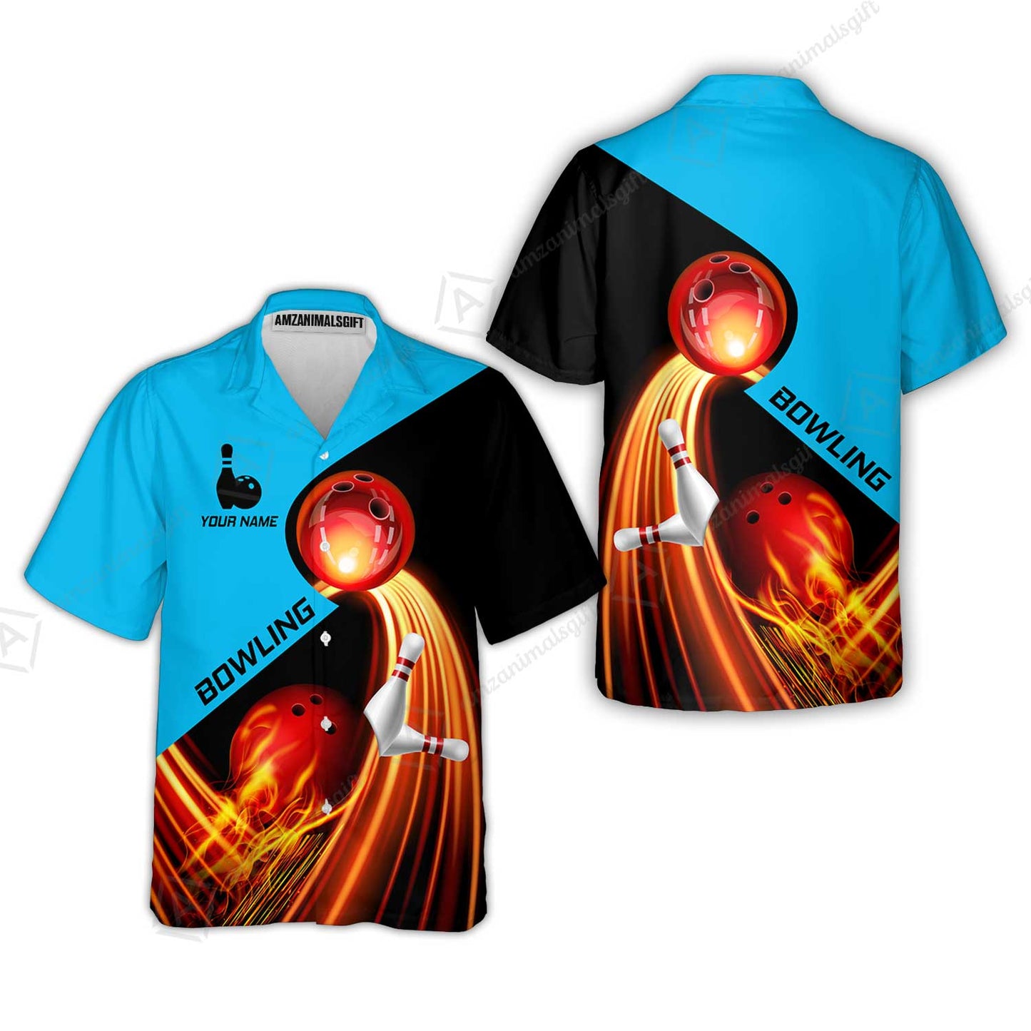 Custom Bowling Hawaiian Shirt - Amazing Fire Bowling Ball Pattern Personalized Name Hawaiian Shirt For Men & Women, Bowling Lover