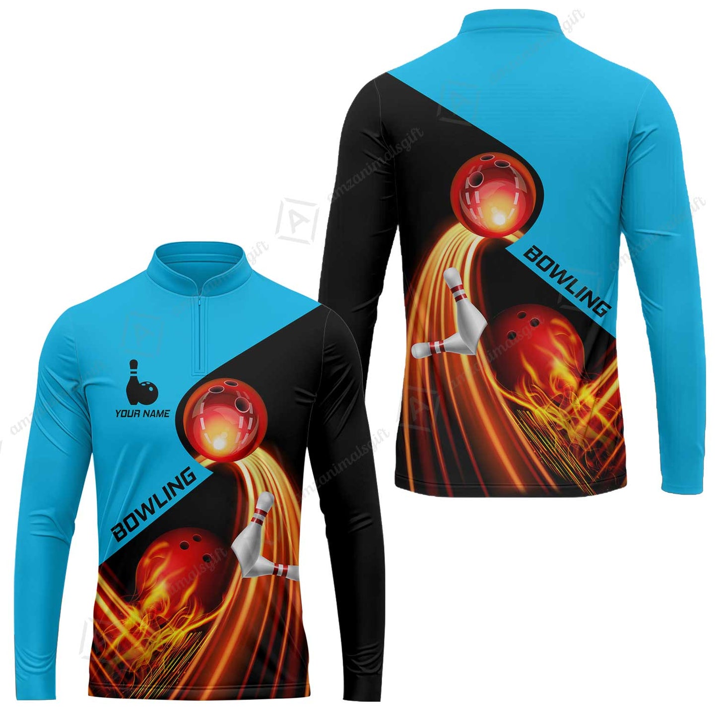 Custom Bowling Long Sleeve Jersey - Amazing Fire Bowling Ball Pattern Personalized Name Hawaiian Shirt For Men & Women, Bowling Lover