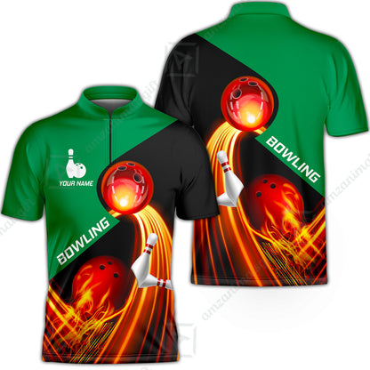 Custom Bowling Team Jersey Shirt - Amazing Fire Bowling Ball Pattern Personalized Name Bowling Jersey Shirt For Men & Women, Bowling Lover