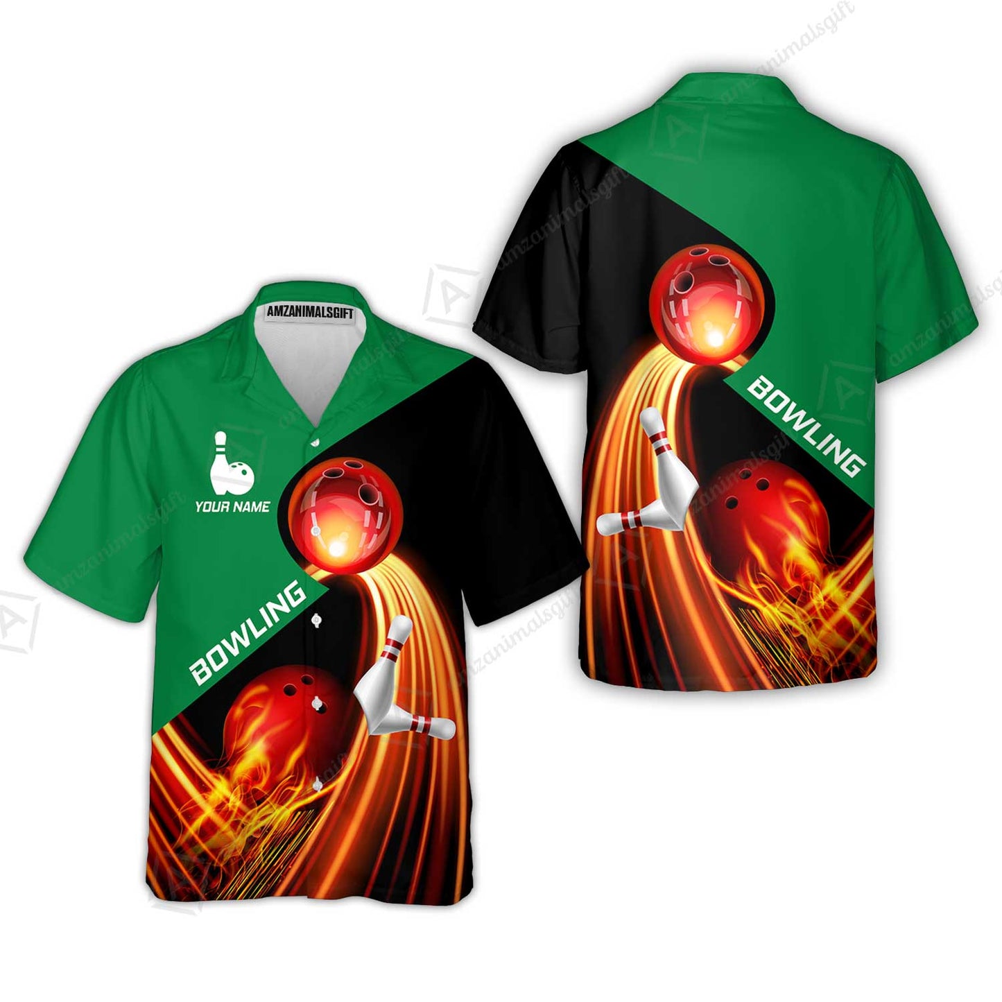 Custom Bowling Hawaiian Shirt - Amazing Fire Bowling Ball Pattern Personalized Name Hawaiian Shirt For Men & Women, Bowling Lover