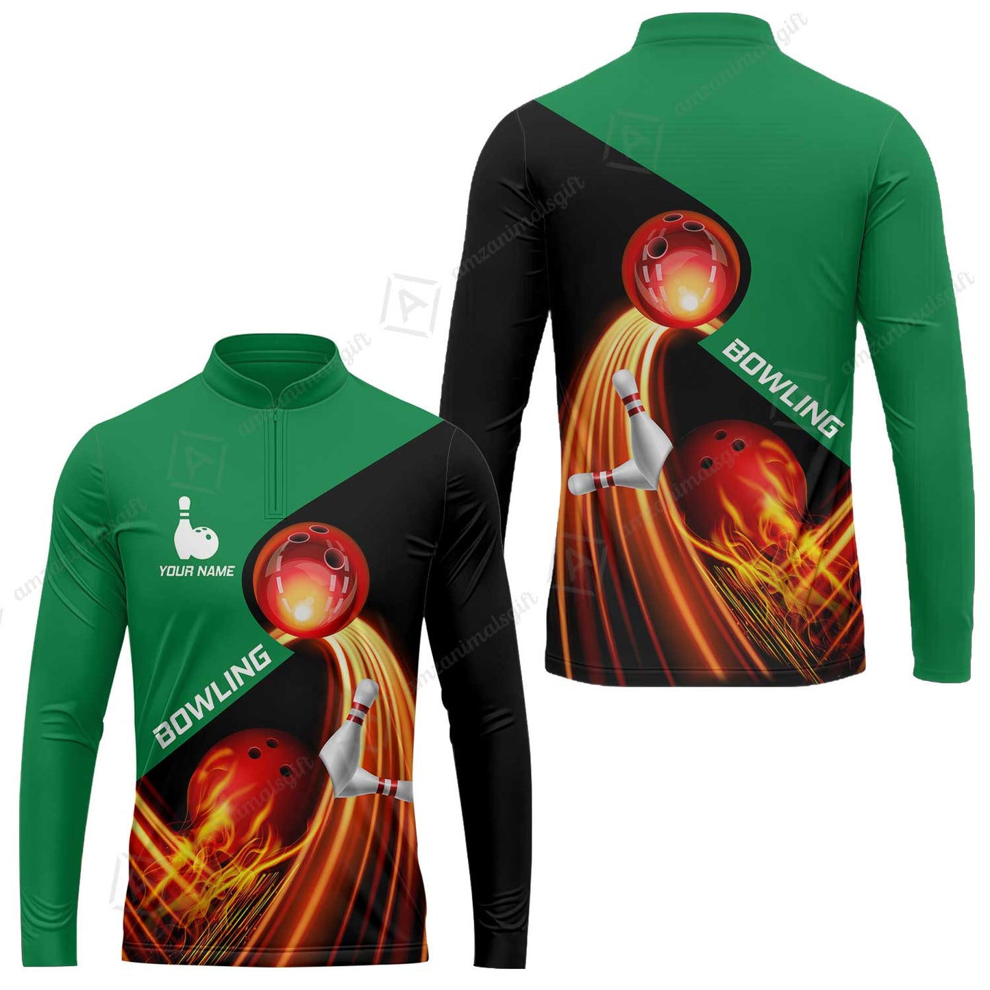 Custom Bowling Long Sleeve Jersey - Amazing Fire Bowling Ball Pattern Personalized Name Hawaiian Shirt For Men & Women, Bowling Lover