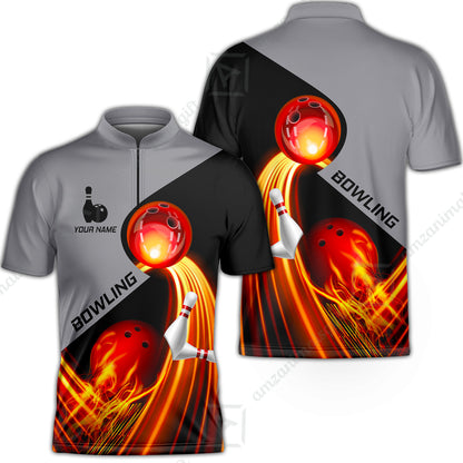 Custom Bowling Team Jersey Shirt - Amazing Fire Bowling Ball Pattern Personalized Name Bowling Jersey Shirt For Men & Women, Bowling Lover