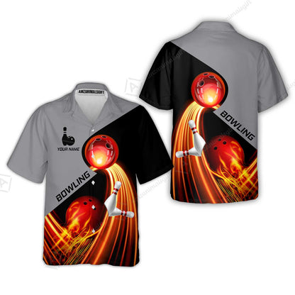 Custom Bowling Hawaiian Shirt - Amazing Fire Bowling Ball Pattern Personalized Name Hawaiian Shirt For Men & Women, Bowling Lover