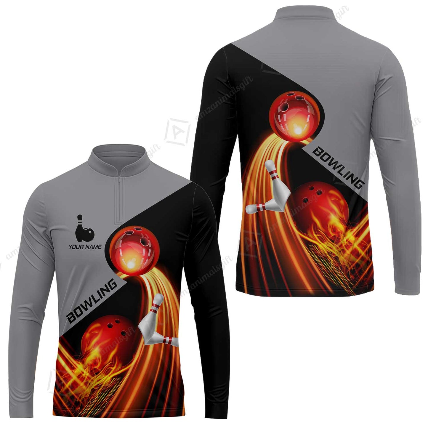 Custom Bowling Long Sleeve Jersey - Amazing Fire Bowling Ball Pattern Personalized Name Hawaiian Shirt For Men & Women, Bowling Lover