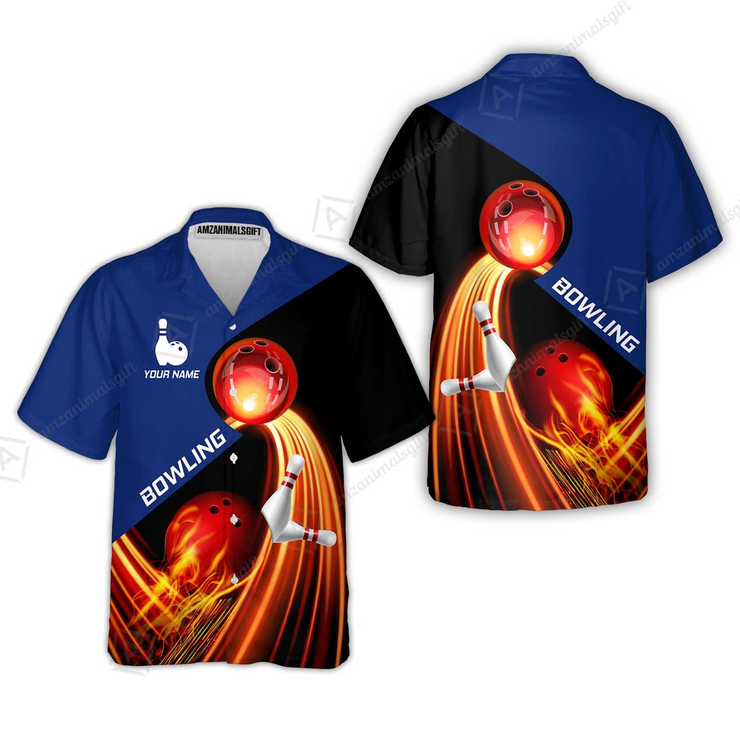 Custom Bowling Hawaiian Shirt - Amazing Fire Bowling Ball Pattern Personalized Name Hawaiian Shirt For Men & Women, Bowling Lover