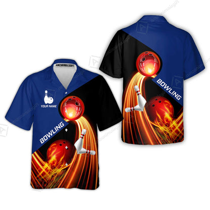 Custom Bowling Hawaiian Shirt - Amazing Fire Bowling Ball Pattern Personalized Name Hawaiian Shirt For Men & Women, Bowling Lover