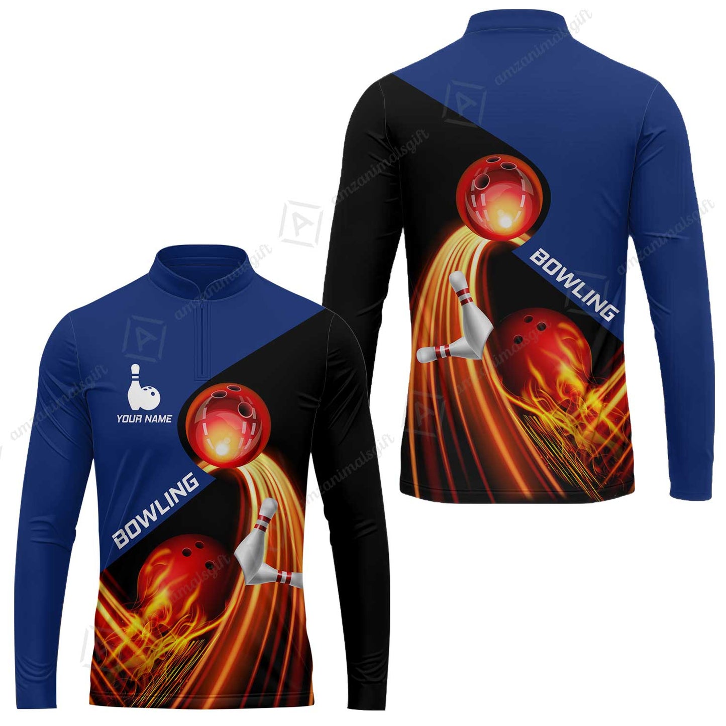 Custom Bowling Long Sleeve Jersey - Amazing Fire Bowling Ball Pattern Personalized Name Hawaiian Shirt For Men & Women, Bowling Lover