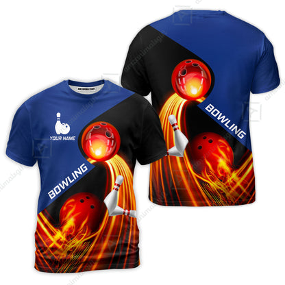Custom Bowling T-Shirt - Amazing Fire Bowling Ball Pattern Personalized Name  T-Shirt For Men & Women, Bowling Lover