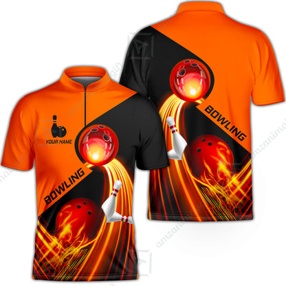 Custom Bowling Team Jersey Shirt - Amazing Fire Bowling Ball Pattern Personalized Name Bowling Jersey Shirt For Men & Women, Bowling Lover