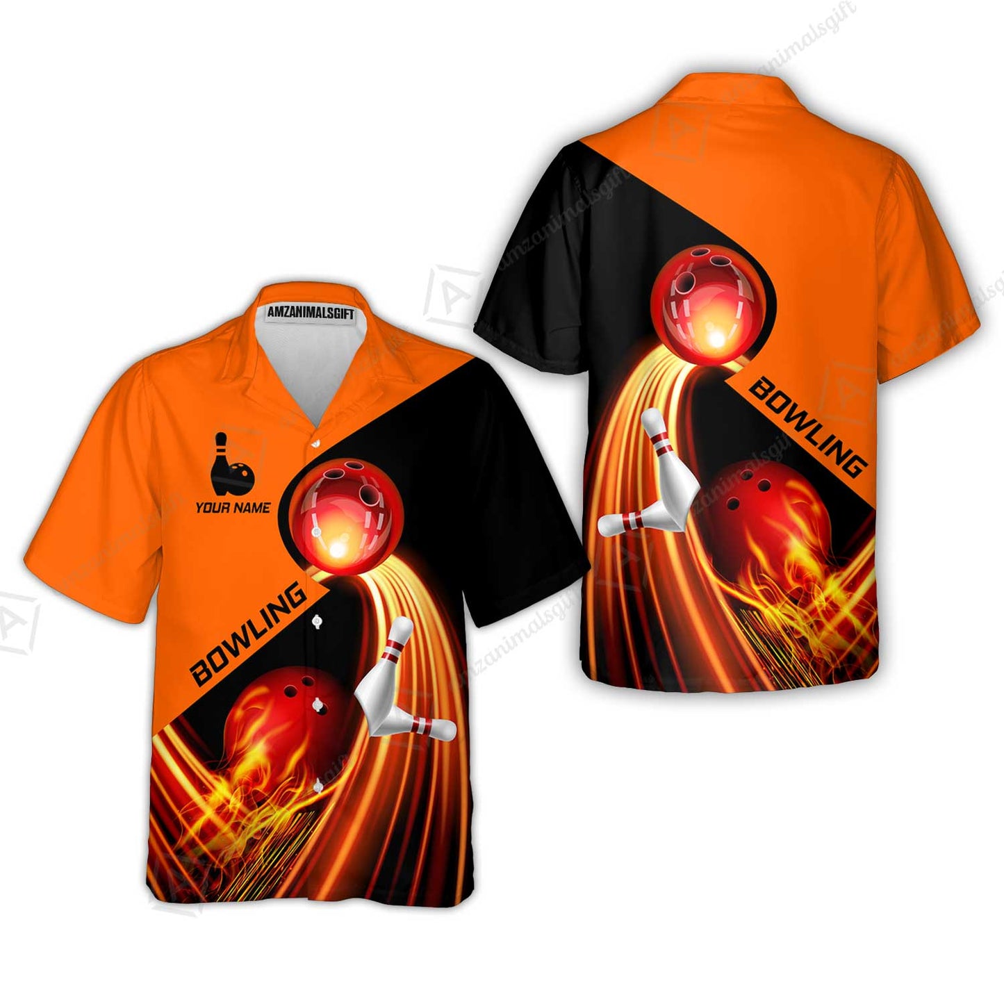 Custom Bowling Hawaiian Shirt - Amazing Fire Bowling Ball Pattern Personalized Name Hawaiian Shirt For Men & Women, Bowling Lover