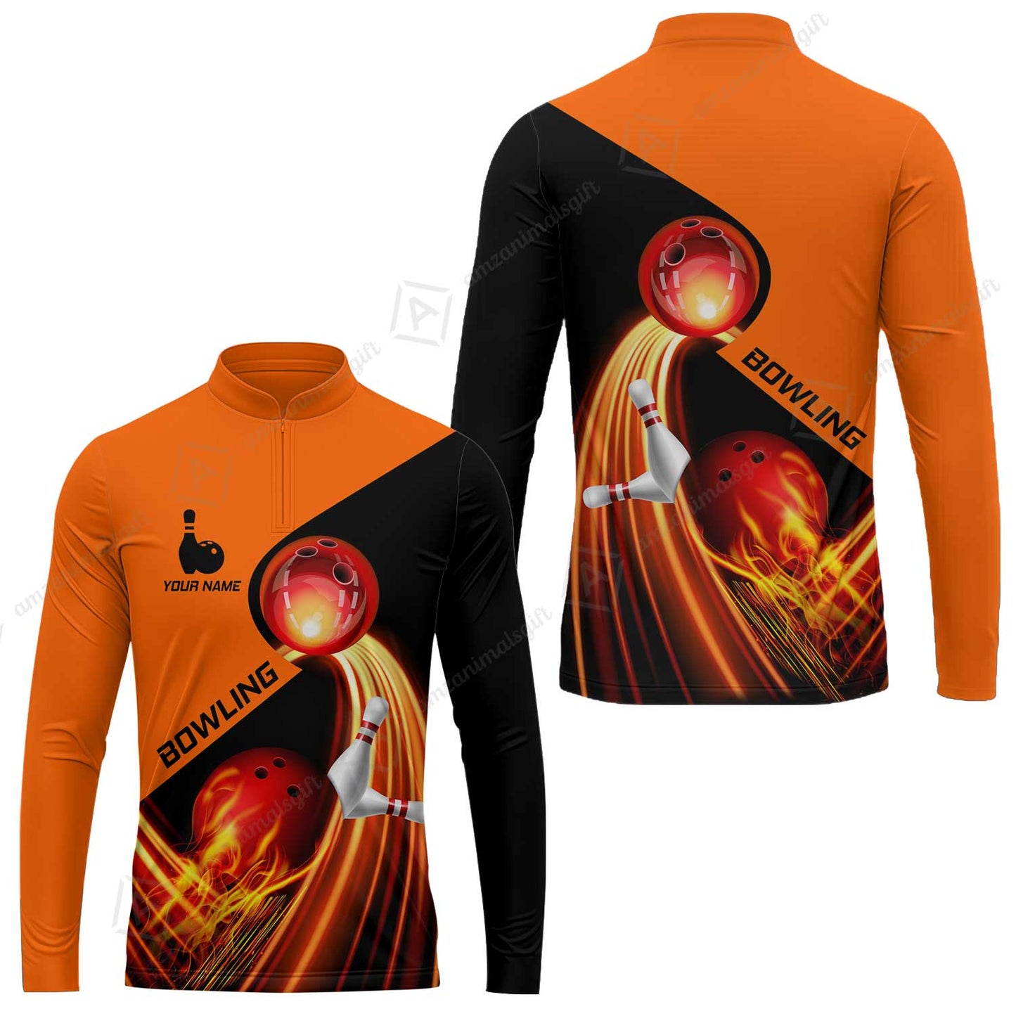 Custom Bowling Long Sleeve Jersey - Amazing Fire Bowling Ball Pattern Personalized Name Hawaiian Shirt For Men & Women, Bowling Lover