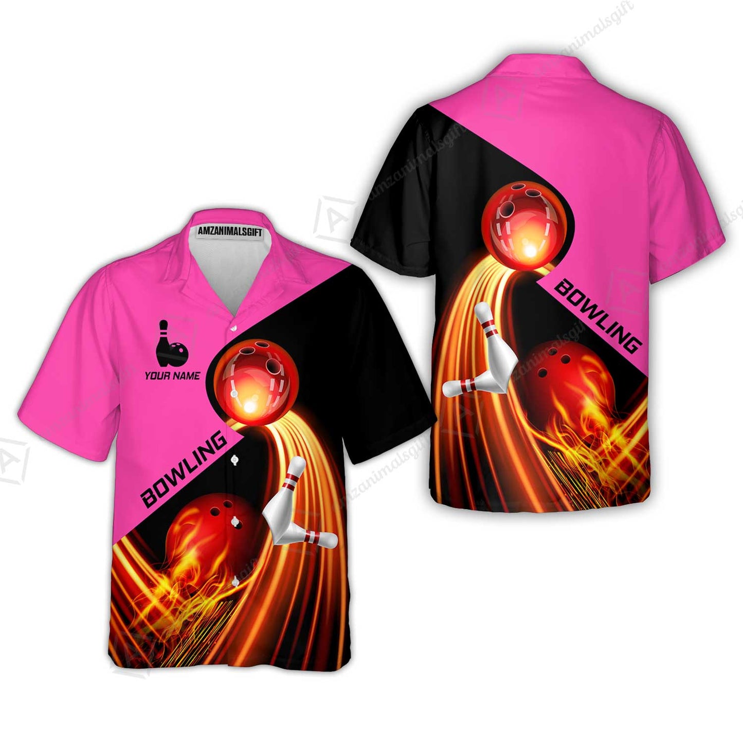 Custom Bowling Hawaiian Shirt - Amazing Fire Bowling Ball Pattern Personalized Name Hawaiian Shirt For Men & Women, Bowling Lover