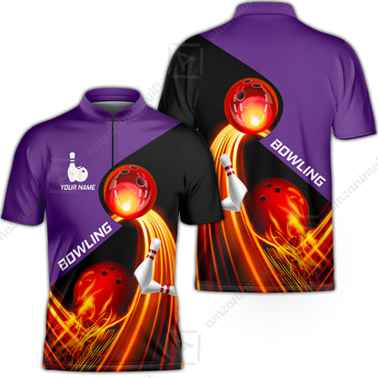 Custom Bowling Team Jersey Shirt - Amazing Fire Bowling Ball Pattern Personalized Name Bowling Jersey Shirt For Men & Women, Bowling Lover