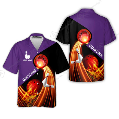 Custom Bowling Hawaiian Shirt - Amazing Fire Bowling Ball Pattern Personalized Name Hawaiian Shirt For Men & Women, Bowling Lover