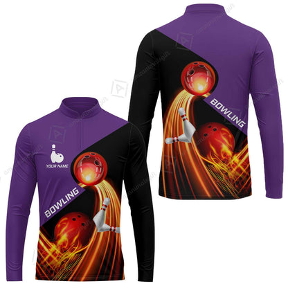 Custom Bowling Long Sleeve Jersey - Amazing Fire Bowling Ball Pattern Personalized Name Hawaiian Shirt For Men & Women, Bowling Lover