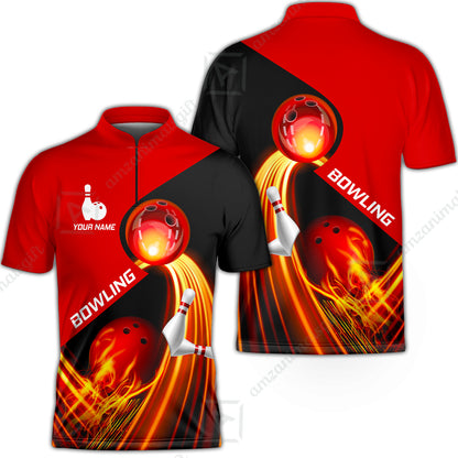 Custom Bowling Team Jersey Shirt - Amazing Fire Bowling Ball Pattern Personalized Name Bowling Jersey Shirt For Men & Women, Bowling Lover