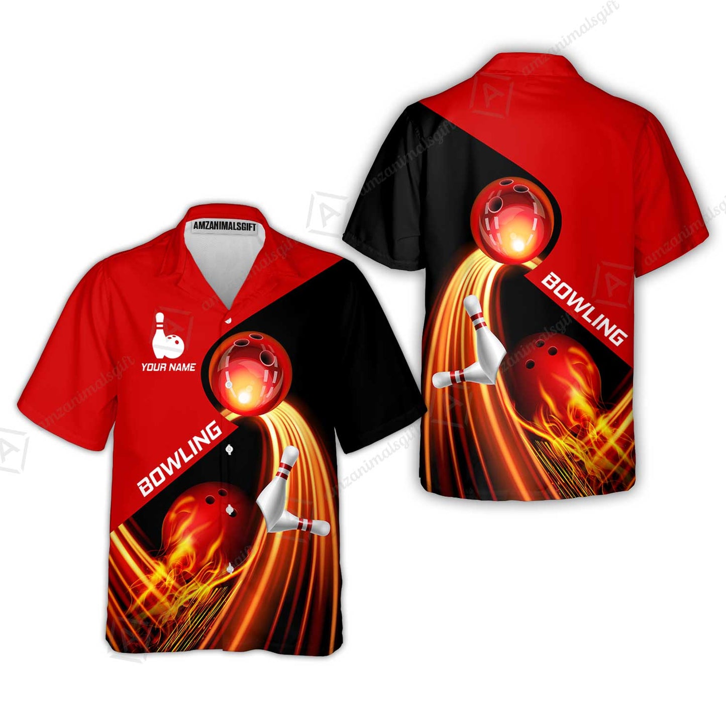 Custom Bowling Hawaiian Shirt - Amazing Fire Bowling Ball Pattern Personalized Name Hawaiian Shirt For Men & Women, Bowling Lover