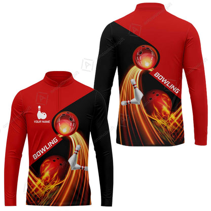 Custom Bowling Long Sleeve Jersey - Amazing Fire Bowling Ball Pattern Personalized Name Hawaiian Shirt For Men & Women, Bowling Lover