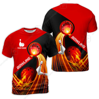 Custom Bowling T-Shirt - Amazing Fire Bowling Ball Pattern Personalized Name  T-Shirt For Men & Women, Bowling Lover