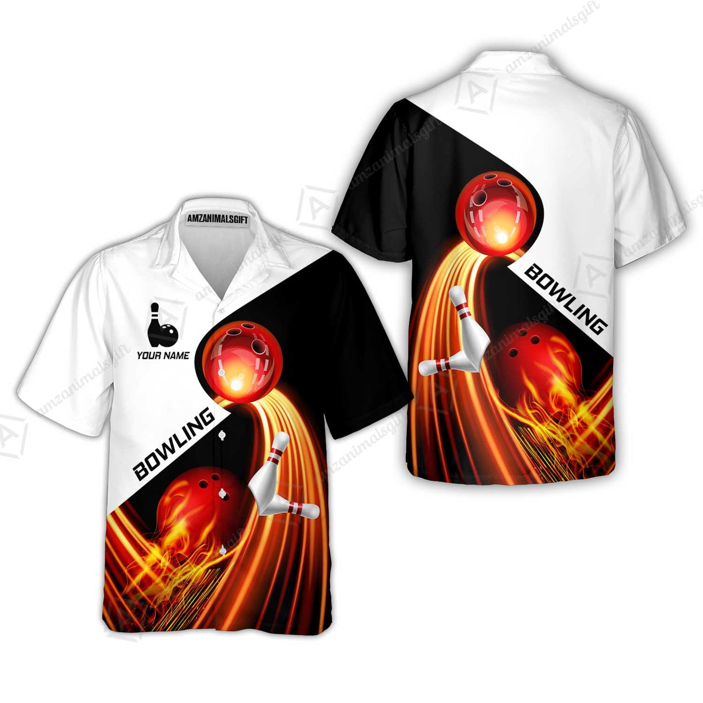 Custom Bowling Hawaiian Shirt - Amazing Fire Bowling Ball Pattern Personalized Name Hawaiian Shirt For Men & Women, Bowling Lover