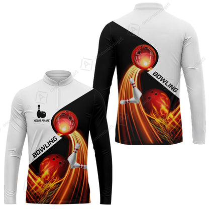 Custom Bowling Long Sleeve Jersey - Amazing Fire Bowling Ball Pattern Personalized Name Hawaiian Shirt For Men & Women, Bowling Lover