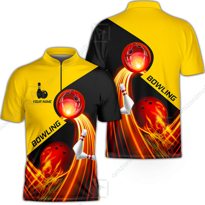 Custom Bowling Team Jersey Shirt - Amazing Fire Bowling Ball Pattern Personalized Name Bowling Jersey Shirt For Men & Women, Bowling Lover