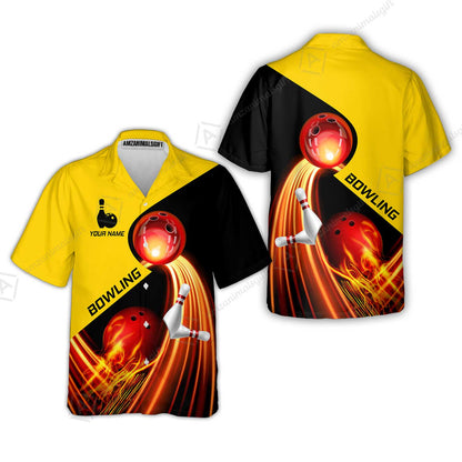 Custom Bowling Hawaiian Shirt - Amazing Fire Bowling Ball Pattern Personalized Name Hawaiian Shirt For Men & Women, Bowling Lover