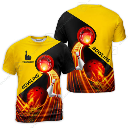 Custom Bowling T-Shirt - Amazing Fire Bowling Ball Pattern Personalized Name  T-Shirt For Men & Women, Bowling Lover