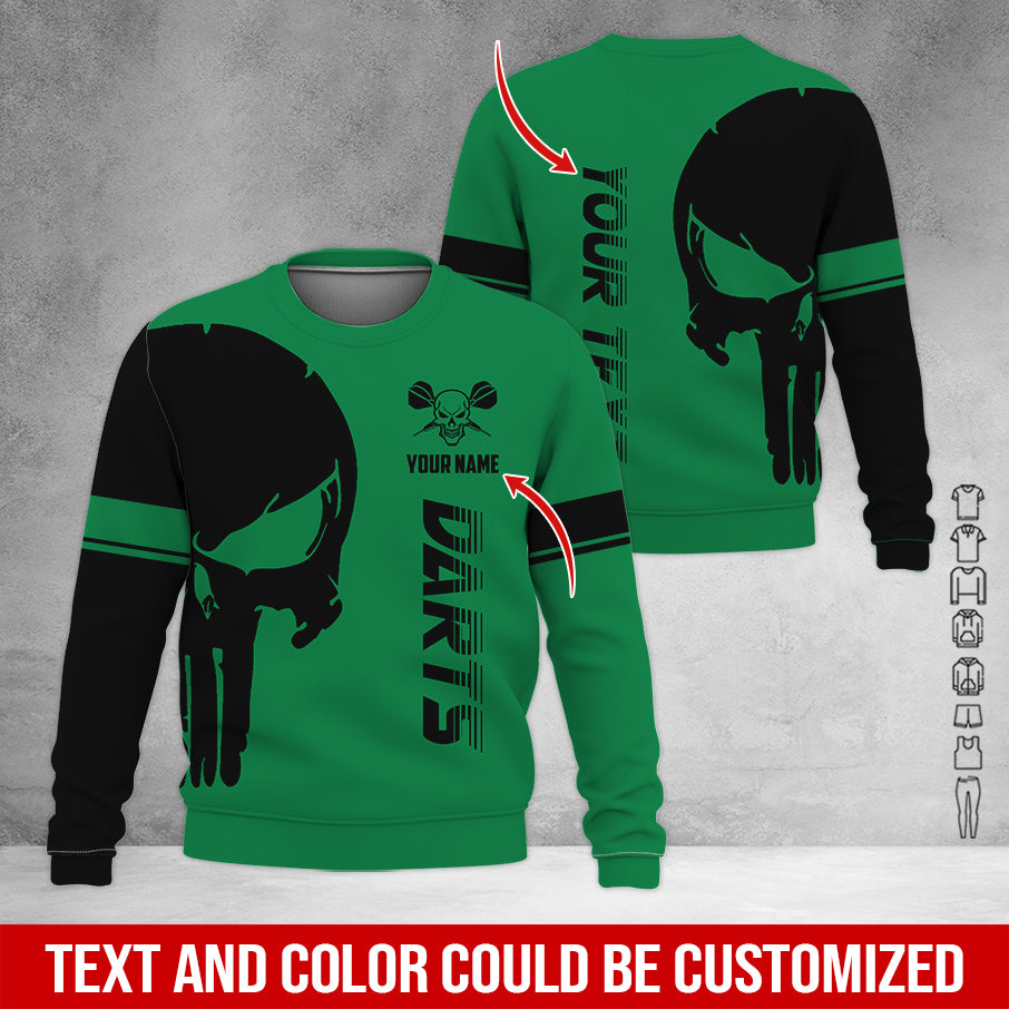 Customized Name & Text Darts Sweatshirt, Personalized Name Skull Darts Sweatshirt For Men & Women - Gift For Darts Lovers, Darts Players