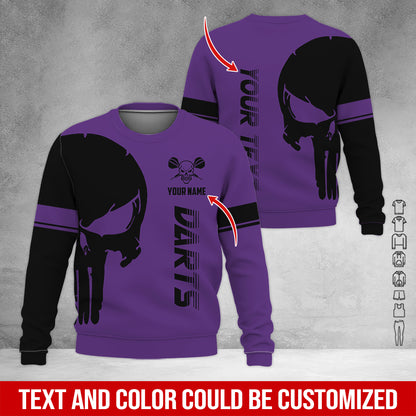Customized Name & Text Darts Sweatshirt, Personalized Name Skull Darts Sweatshirt For Men & Women - Gift For Darts Lovers, Darts Players