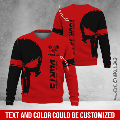 Customized Name & Text Darts Sweatshirt, Personalized Name Skull Darts Sweatshirt For Men & Women - Gift For Darts Lovers, Darts Players