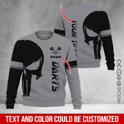 Customized Name & Text Darts Sweatshirt, Personalized Name Skull Darts Sweatshirt For Men & Women - Gift For Darts Lovers, Darts Players