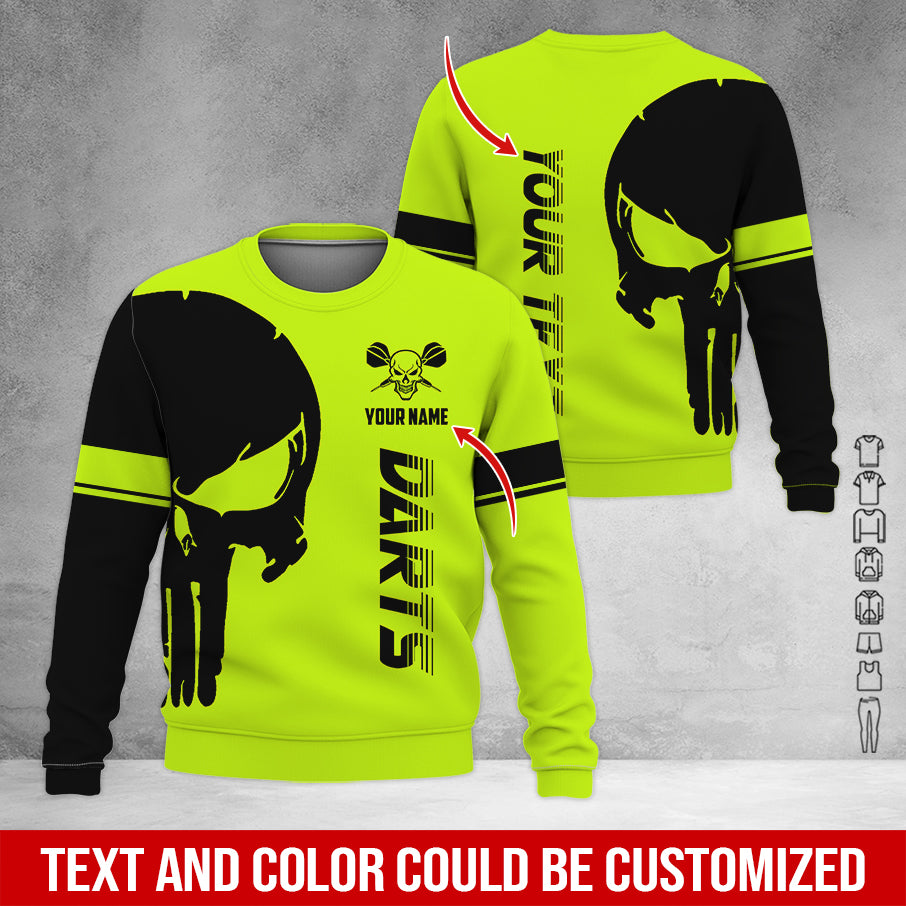 Customized Name & Text Darts Sweatshirt, Personalized Name Skull Darts Sweatshirt For Men & Women - Gift For Darts Lovers, Darts Players