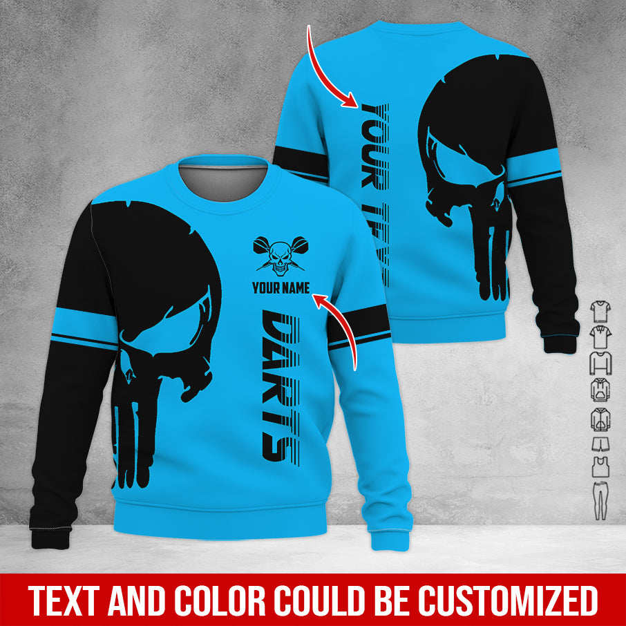 Customized Name & Text Darts Sweatshirt, Personalized Name Skull Darts Sweatshirt For Men & Women - Gift For Darts Lovers, Darts Players