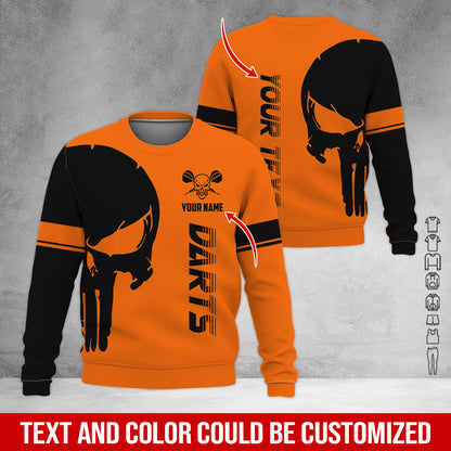 Customized Name & Text Darts Sweatshirt, Personalized Name Skull Darts Sweatshirt For Men & Women - Gift For Darts Lovers, Darts Players