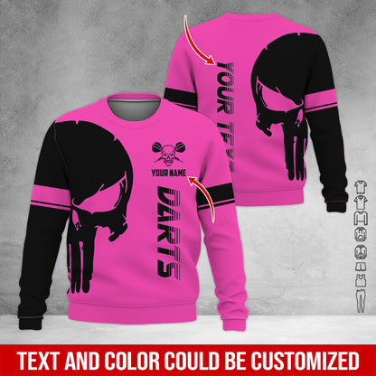 Customized Name & Text Darts Sweatshirt, Personalized Name Skull Darts Sweatshirt For Men & Women - Gift For Darts Lovers, Darts Players